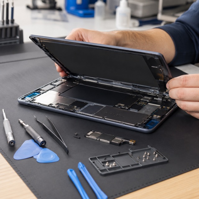 Réparation de l'écran d'une tablette sur l'établi